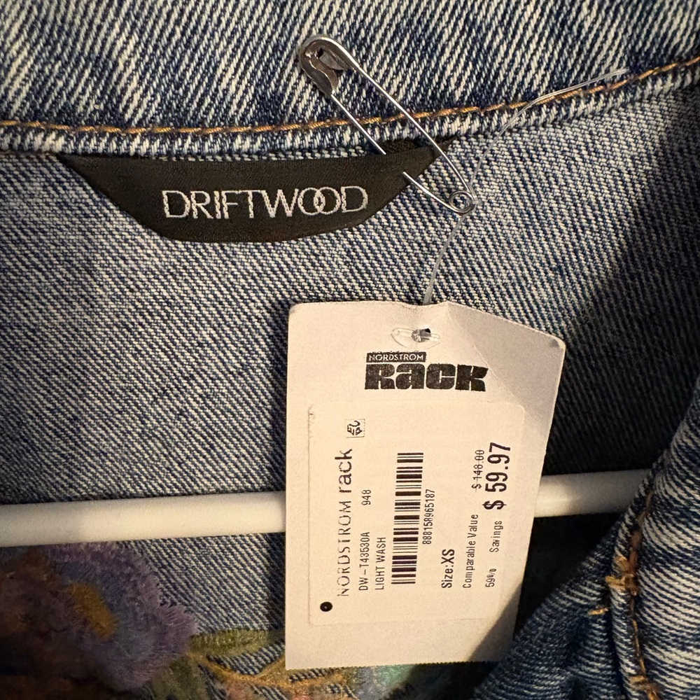 Driftwood Embroidered Light Wash Denim Shirt Jacket - Floral Detail - Picture 3 of 3